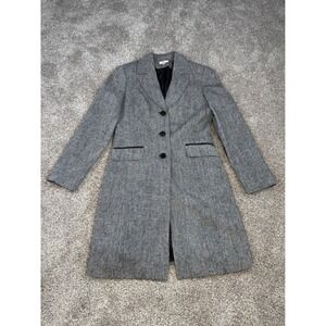 Reba Grey Tweed Wool Blend Long Coat Jacket Womens Size 8 Notched Lapel Lined